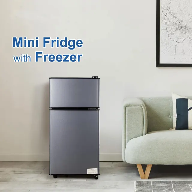 Mini Fridge with Freezer, 2.9 Cu.Ft Small Fridge, Energy Saving, Low Noise,7 Adjustable Thermostat, Double Door  Refrigerator 2