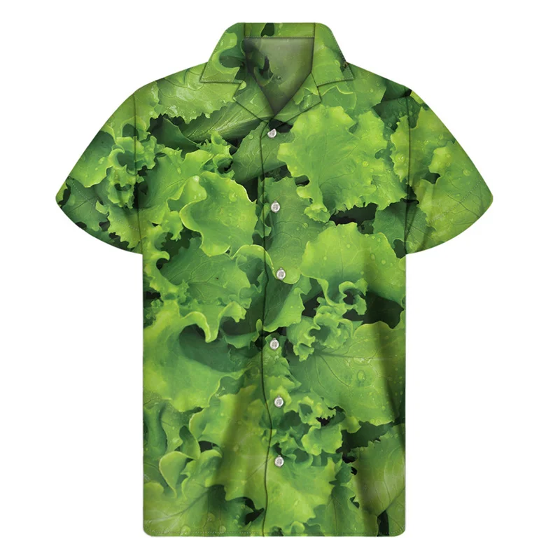 thumbnail image 1 of Camisa con estampado de vegetales creativos para hombre, ropa con estampado 3D, camisas hawaianas de verano, blusas de manga corta con botones y solapa suelta, blusa Aloha, 1 of 5