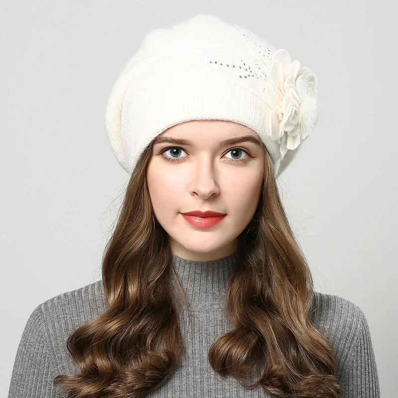 2024 New Autumn and Winter Korean Edition Fashion Versatile Rabbit Hair Knitted Wool Hat for Women Thickened and Plushed Warm Ea 5