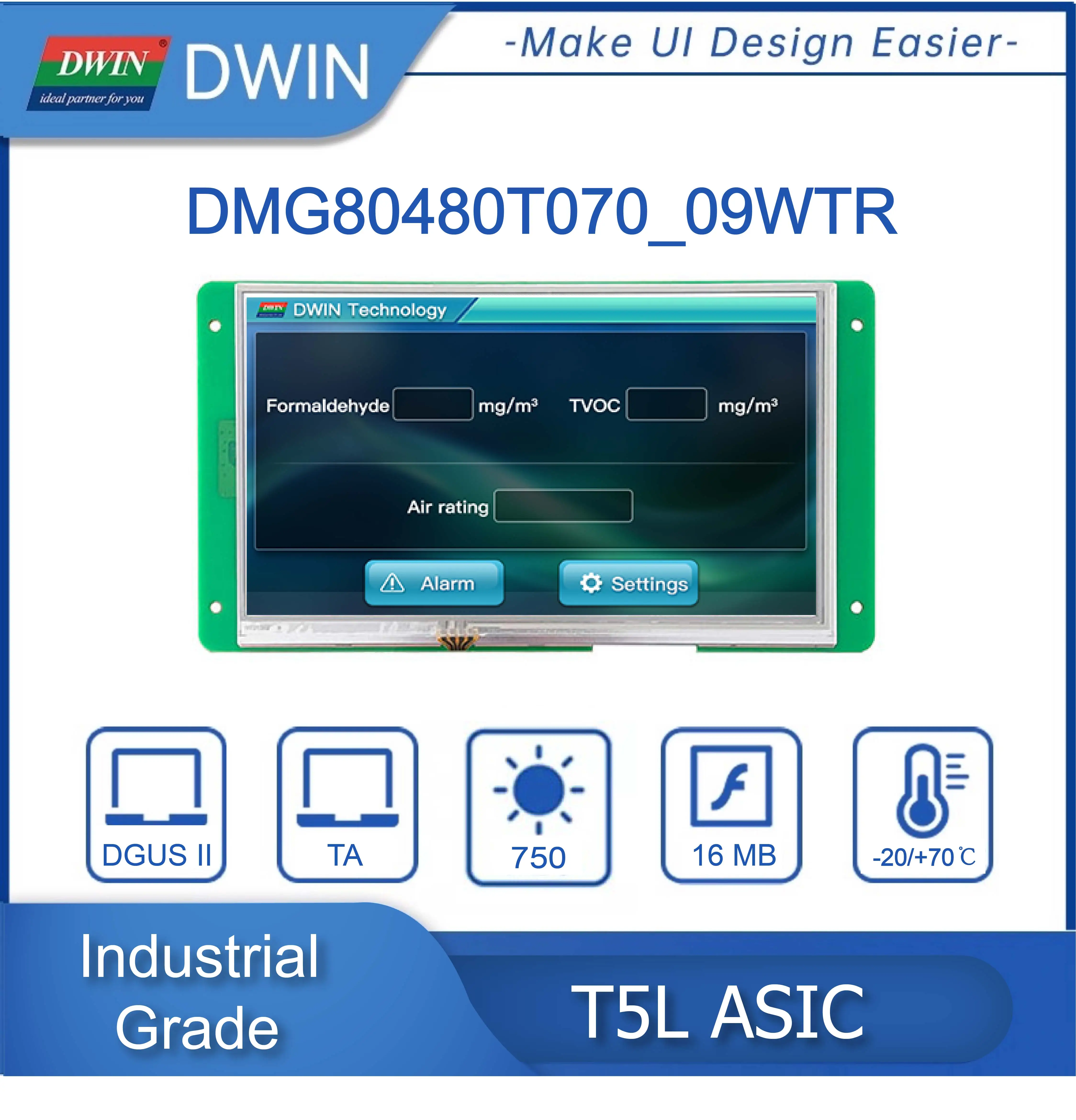 DWIN 7.0 hüvelykes Előtérbe helyez TFT LCD monitor kijelző Modul 800*480 HMI Gyáriparos fokozatú érintse Ablaktábla smare UART DMG80480T070_09W arduino