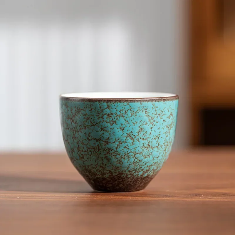 Japanese Style Teacup Vintage Ceramic Small Cup Crackle Glaze Green Retro Tea Cup Kung Fu Porcelana Chinesa Cups and Mugs