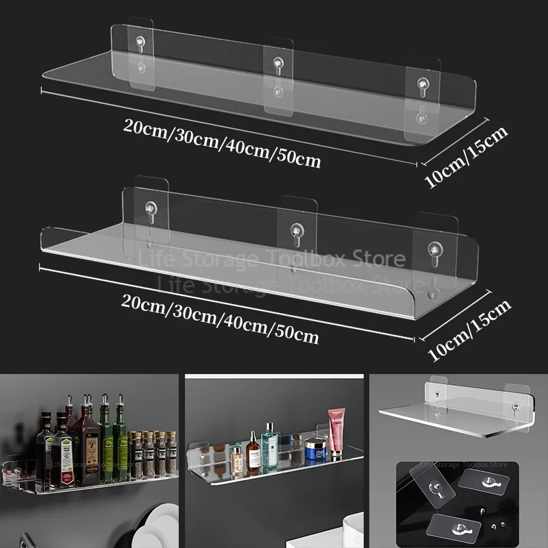 ClearAcrylicShelfNoDrillWallShelfStorageRackThickTransparent
