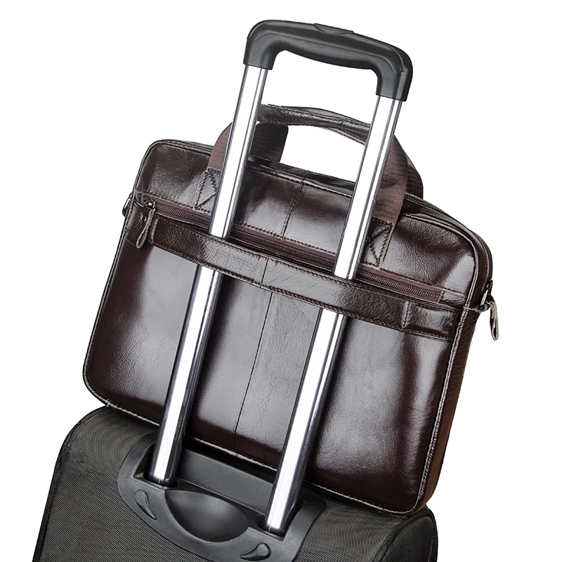 Genuine leather men's briefcase with double front pockets, large capacity computer bag, diagonal cross handbag 2