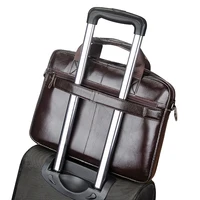 Genuine leather men's briefcase with double front pockets, large capacity computer bag, diagonal cross handbag 2