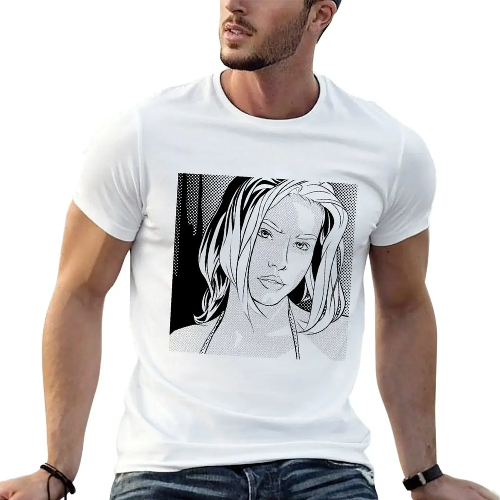 

Pop Art Girl Black and White Line Art T-shirt quick drying sublime cute tops men clothing
