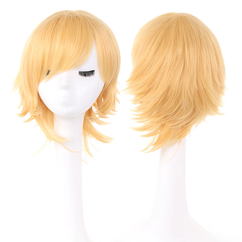 LUPU Synthetic Anime Cosplay Wig Men's Short Straight Wig with Bangs Christmas Halloween Wigs for Boy Heat Resistant Fiber