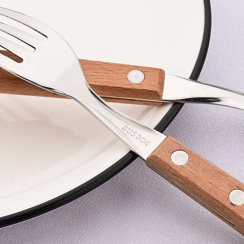 Wooden Handle Cutlery Set Stainless Steel Knife Fork Spoon Ideal for Home Kitchen Dining and Restaurant Use Stylish Flatware