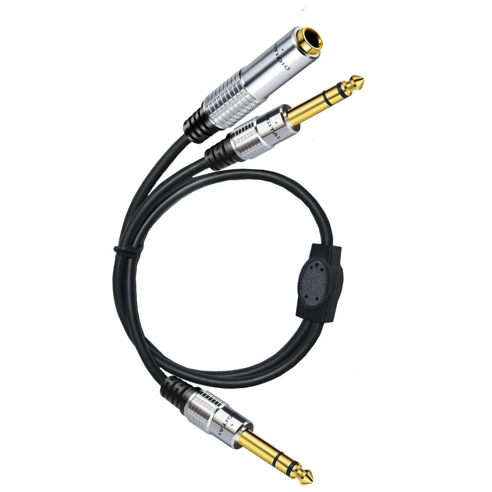 6.35mm Female Jack to 2 x 1/4& Male Plug Stereo Audio Adapter Speaker Y Splitter Cable Gold Plated Cable Cord 0.5m