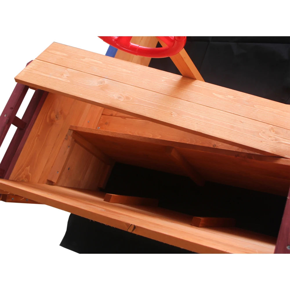 Outsunny Pirate Ship Sandbox with Cover and Rudder Wooden Sandbox with Storage Bench and Seat Outdoor Toy for Kids 3-8 Years Old 3