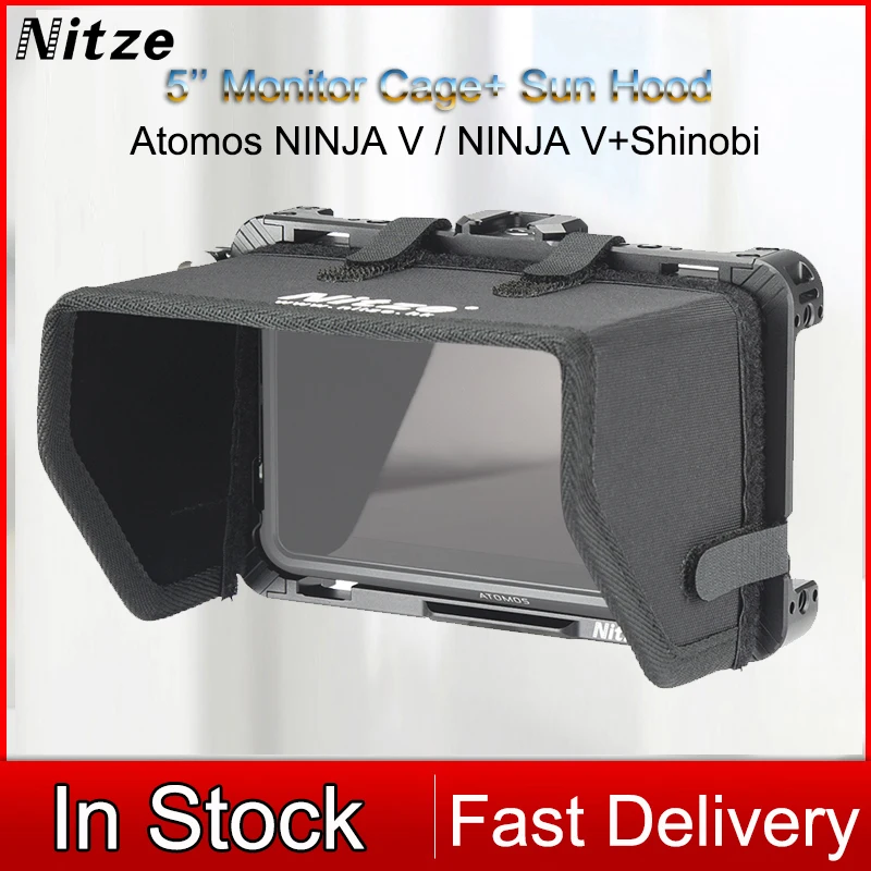 Nitze Gabbia Per Monitor Da 5 Pollici Per Atomos Ninja V / Ninja V + / Shinobi 5 "Con Morsetto Per Cavo Compatibile Con Hdmi E Cappuccio Solare Per Mo