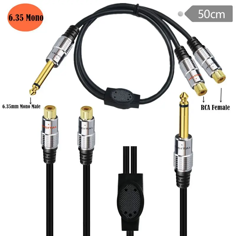 

Metal Housing 2RCA Female To 6.35mm 1/4 Inch Male Mono TS Interconnect Y-Type One Off Two Audio Cable