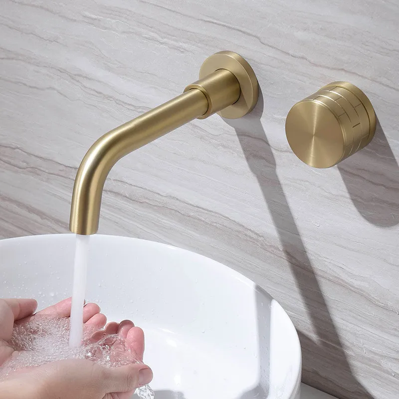 

Tuqiu Brushed Gold Basin Faucet Bathroom Faucet In-Wall Black Faucet Hot and Cold Bathroom Sink Tap Basin Mixer Tap Set