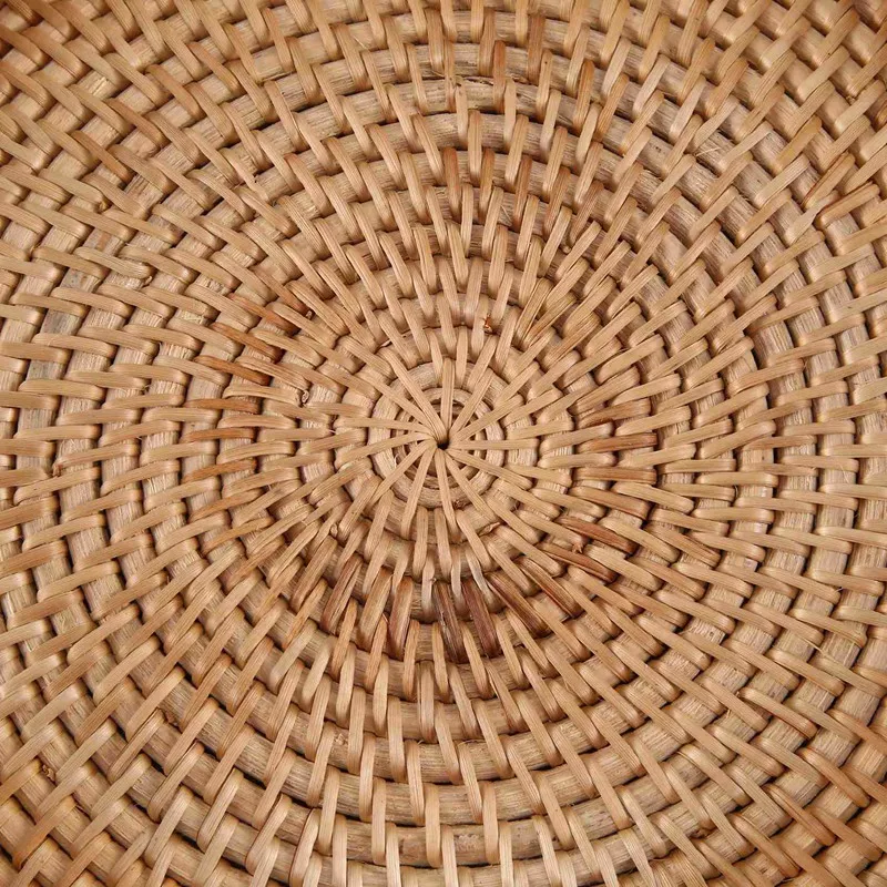 Round Rattan Serving Tray Decorative Woven Ottoman Trays With Handles For Coffee Table Natural 6