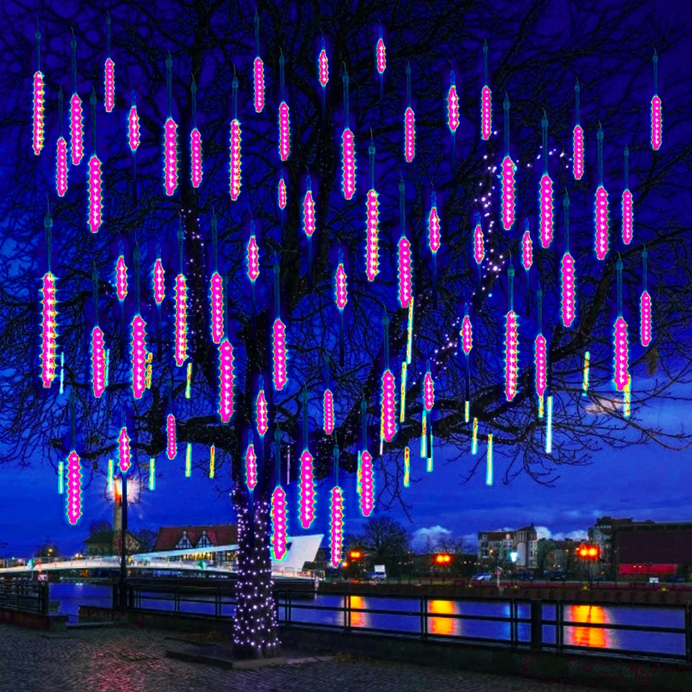 thumbnail image 1 of Cadena de luces LED de lluvia de meteoritos, resistente al agua, con forma de gota de lluvia, para decoración de patio, fiestas navideñas, 30/50 cm, 1 of 5
