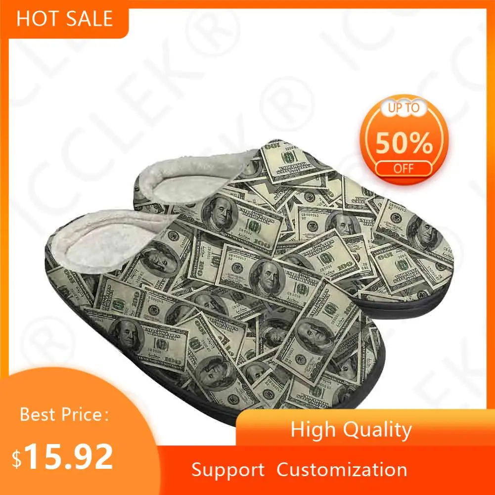 

Dollar Dollars Money Home Cotton Custom Slippers High Quality Mens Womens Plush Fashion Casual Keep Warm Shoes Thermal Slipper