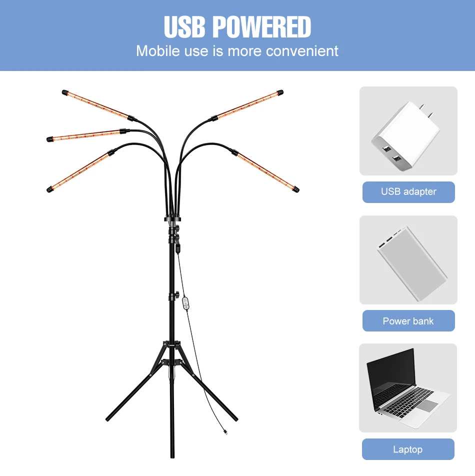 Description Picture 6 of itemLed Grow Light Phyto Lamp Plant Hydroponics Lights Greenhouse Tripod Stand Timing Dimmable Indoor Full Spectrum Flower Seedling
