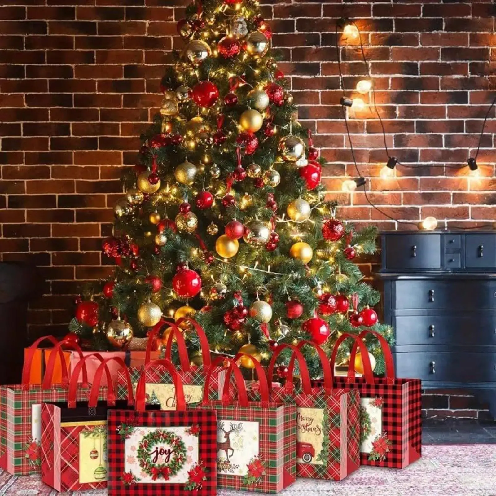 Christmas Bags 12 Pieces Non Woven Festive Shopping Wrapping Sacks Christmas Sacks With Handles For Party Favors Treat Chocolate