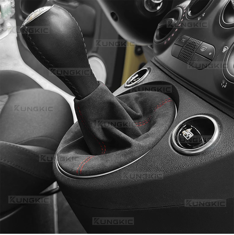 Für Abarth 595 695 2016-2024 Wildleder-Schalthebelmanschette Fiat 500 2011-2024 Schaltknauf-Abdeckung für Manuelles Getriebe – Detail 11