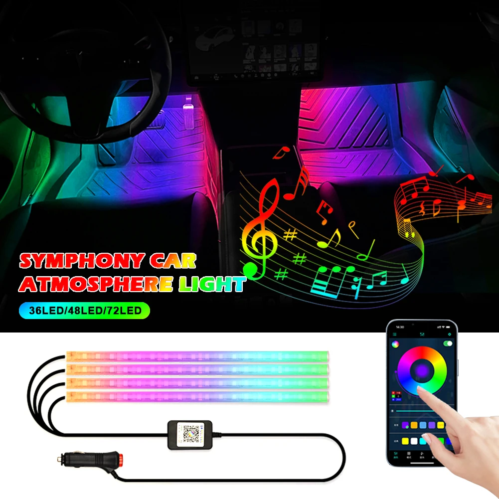 

Car Interior Decorative Lights Car LED Foot Light 36/48/72LED Atmosphere Lamp Ambient Light APP Remote Control Car Lights Strips