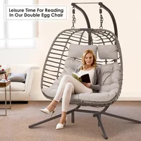 Hammocks, 2 Person Hanging Egg Chair with Stand for Outdoor, Hand Made Rattan Wicker Double, Hammocks 1