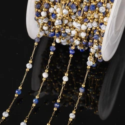 1 Meter Vibrant Gold Beaded Stainless Steel Chain (Blue White)