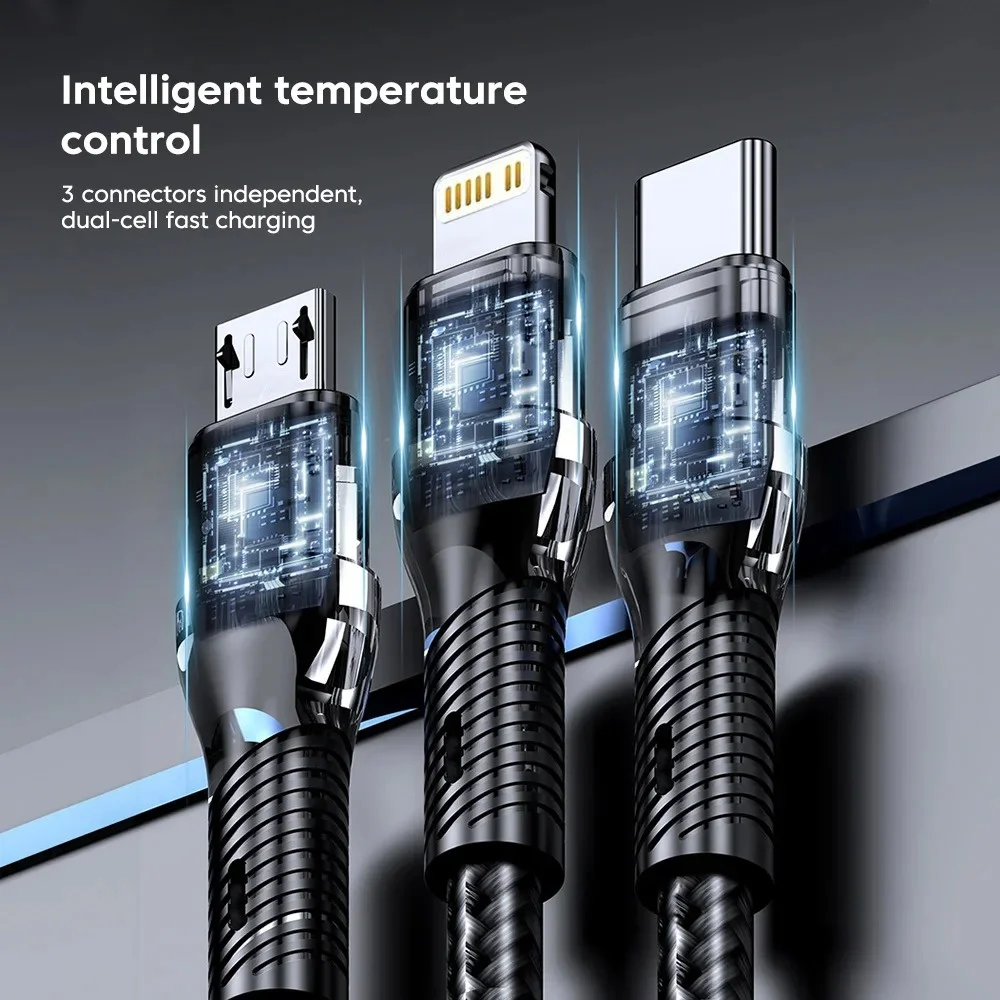 NNBILI 6A 120W 3 in 1 USB C타입 케이블 고속 충전 휴대폰 충전기 데이터 케이블 (아이폰, 삼성, 화웨이 고속 충전 마이크로 USB 케이블)