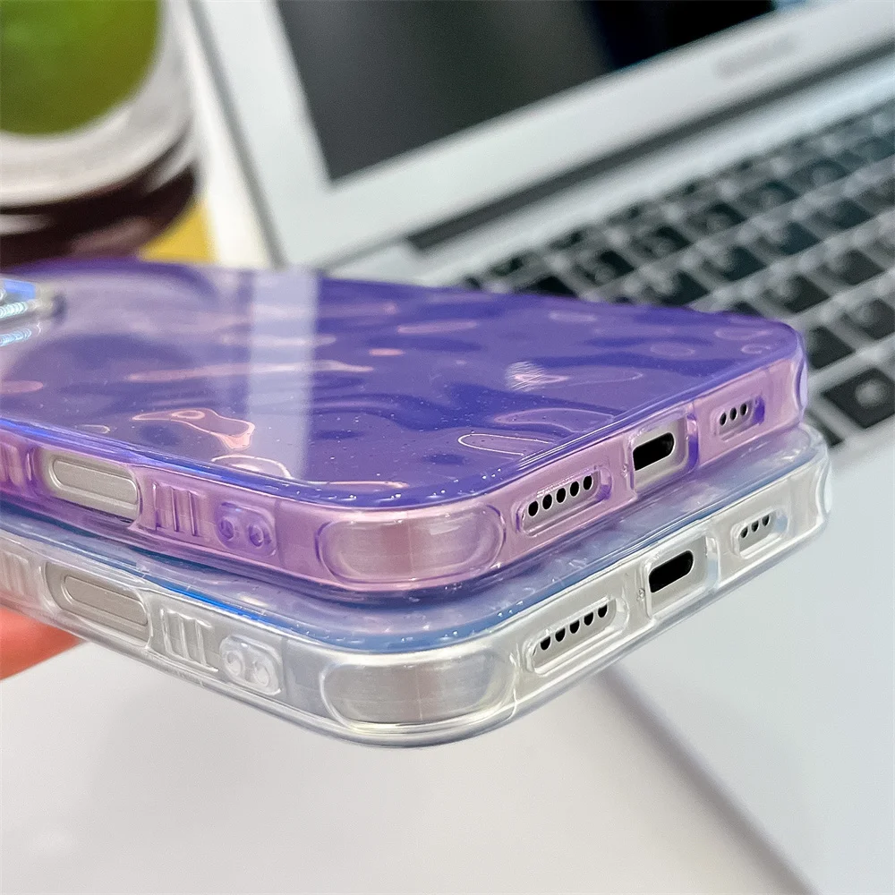 Custodia per telefono con glitter plissettato e increspature dell'acqua abbaglianti per iPhone 16 15 14 13 Pro Max, protezione per obiettivo lucido, antiurto, con retro glitterato_voghion.com
