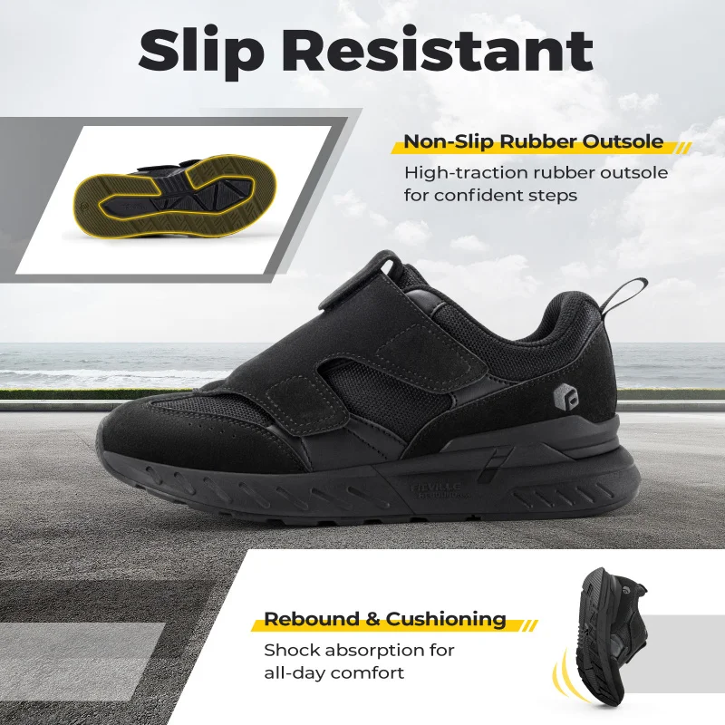 Scarpe Uomo Pianta Larga per Arco Plantare e fascite Plantare Scarpe da Passeggio Slip-on con Cuscino d'Aria da Donna Scarpe da Uomo per Anziani con Piedi Gonfi,Nero,46 EU