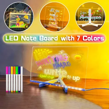 Lavagna trasparente a led magica con disegno acrilico luminoso, lavagna per appunti, regalo di giocattoli educativi fai da te per bambini, con supporto, con 7 pennarelli colorati