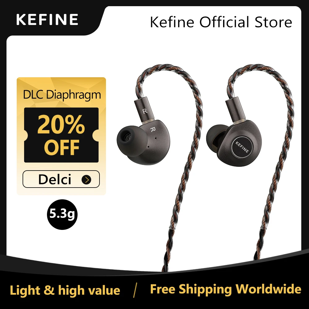 KEFINE Delci 10 мм DLC + PU диафрагма Динамический драйвер Hifi Проводные IEM наушники с ЧПУ металл и съемный 0,78 мм 2pin 3,5 мм кабель