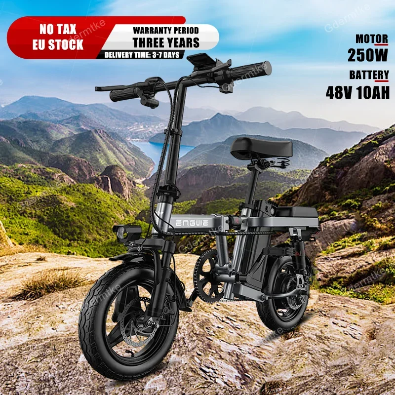 Eu Stock T14 250W Bici Elettrica 14 Pollici Mini Bici Elettrica Pieghevole 48 V10Ah Durata Della Batteria Impermeabile 80Km Mobilità Bicicletta Elettr