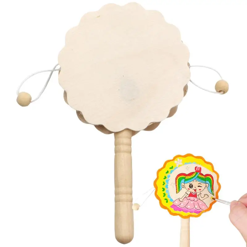 Wooden Rattle Toys Flower Shape DI Y Rattle Drum Boys & Girls Creative Percussion Instrument Portable Drum Toy For Kindergarten musical percussion instruments