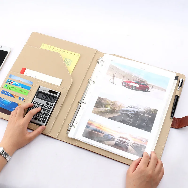 

A4 folder leather multifunctional loose leaf clip with calculator manager clip sales clip insert board clip sales clip