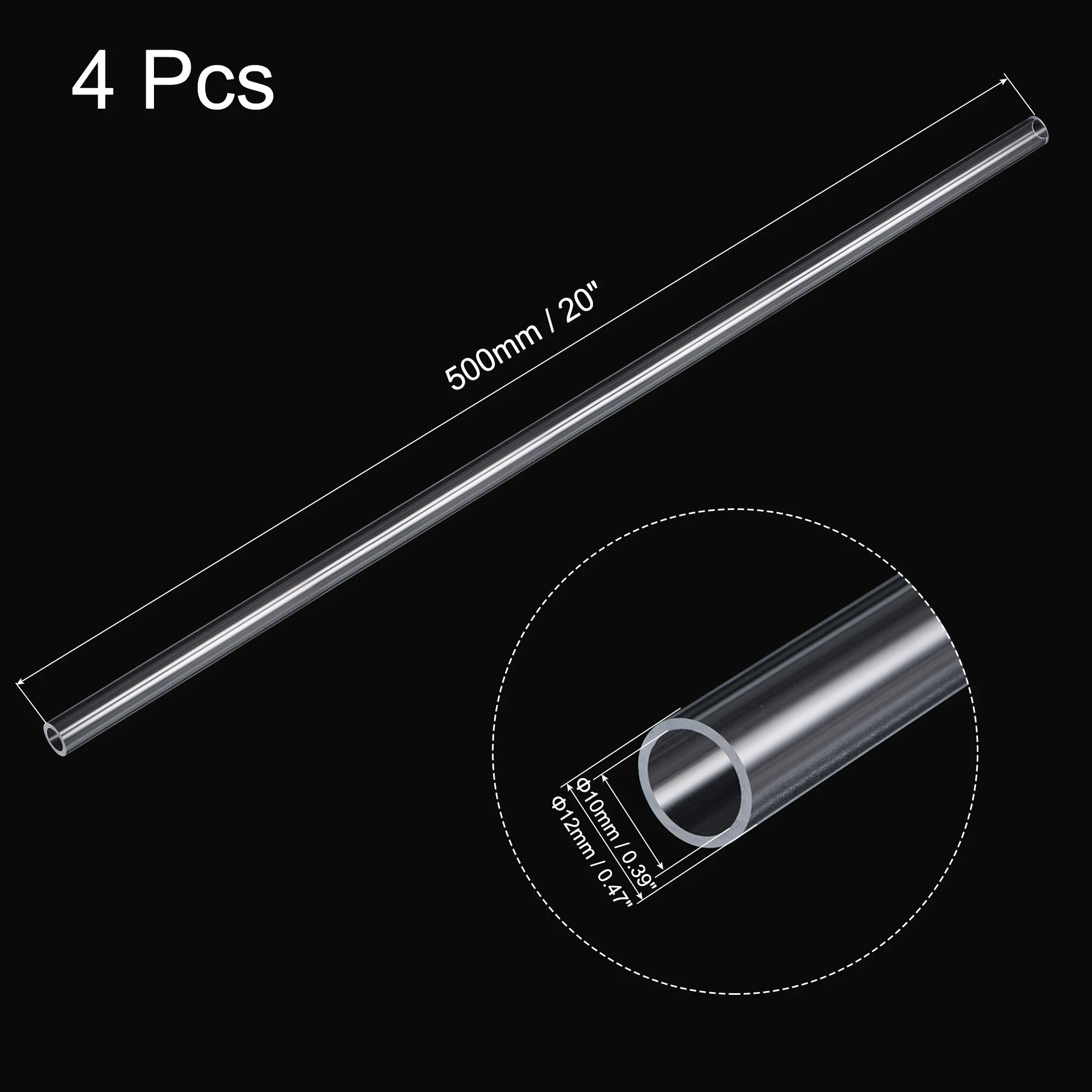 Tuyau Tube Acrylique SOURCING MAP 10mm ID 14mm OD 35cm Long Rigide Rond Lampes Lanterne Système