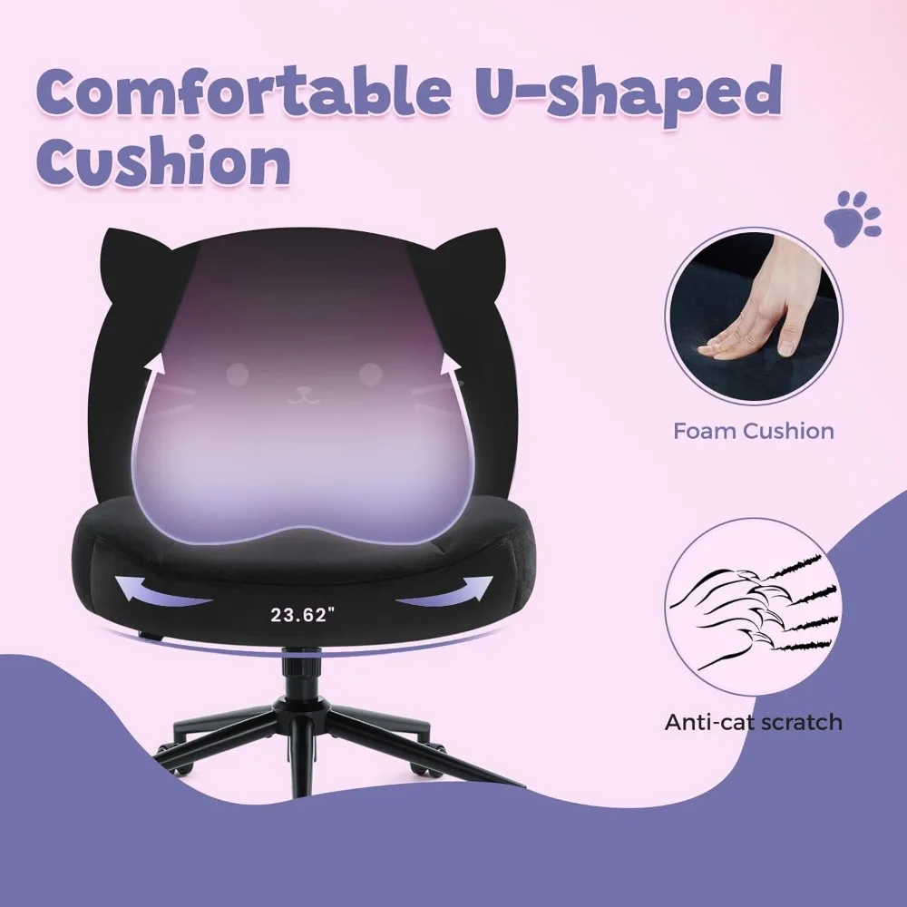 Armless Office Desk Chair with Wheels,Ergonomic Criss Cross Legged Computer Chair with Fabric Padded, Height Adjustable 4