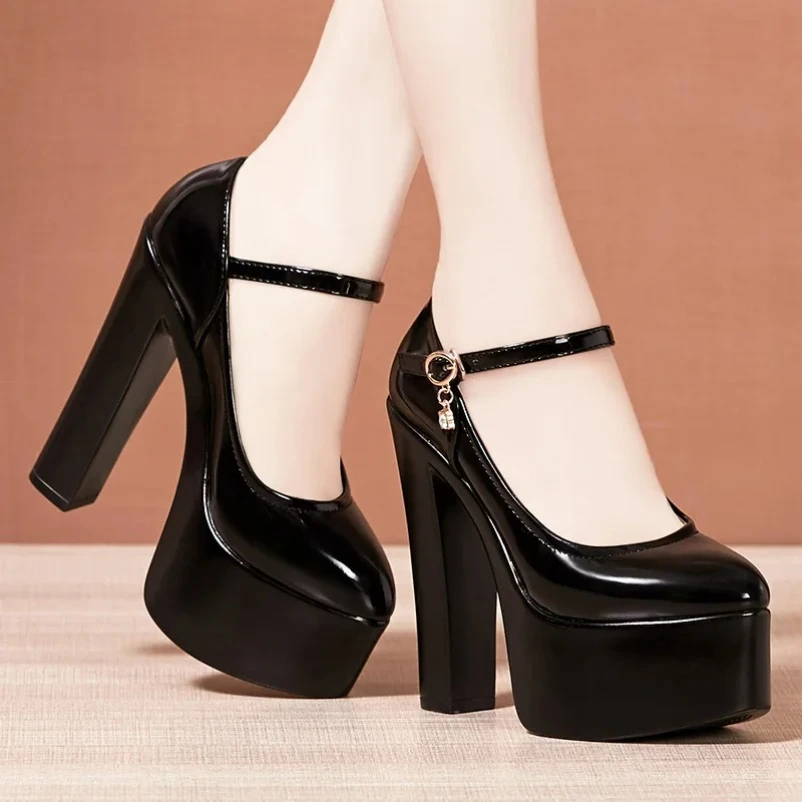 2025 15cm Small Size 32-43 Sexy Extreme Block High Heels Shoes for Dress Model Party Wedding Shallow Thick Bottom Platform Pumps