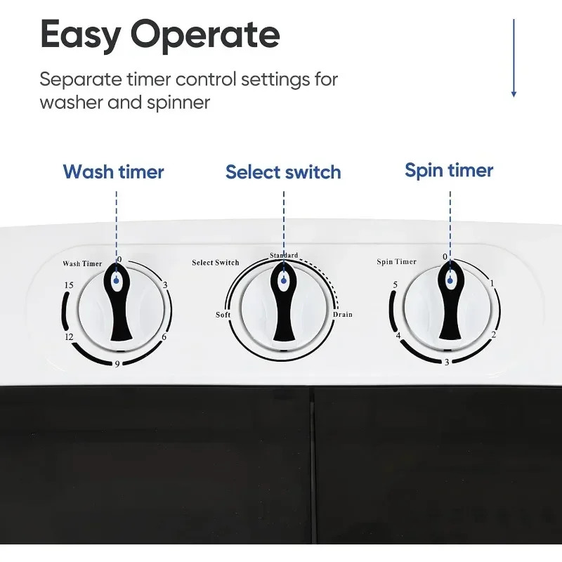 ZENY Portable Clothes Washing Machine Mini Twin Tub Washing Machine 13lbs Capacity with Spin Dryer,Compact Washer 6