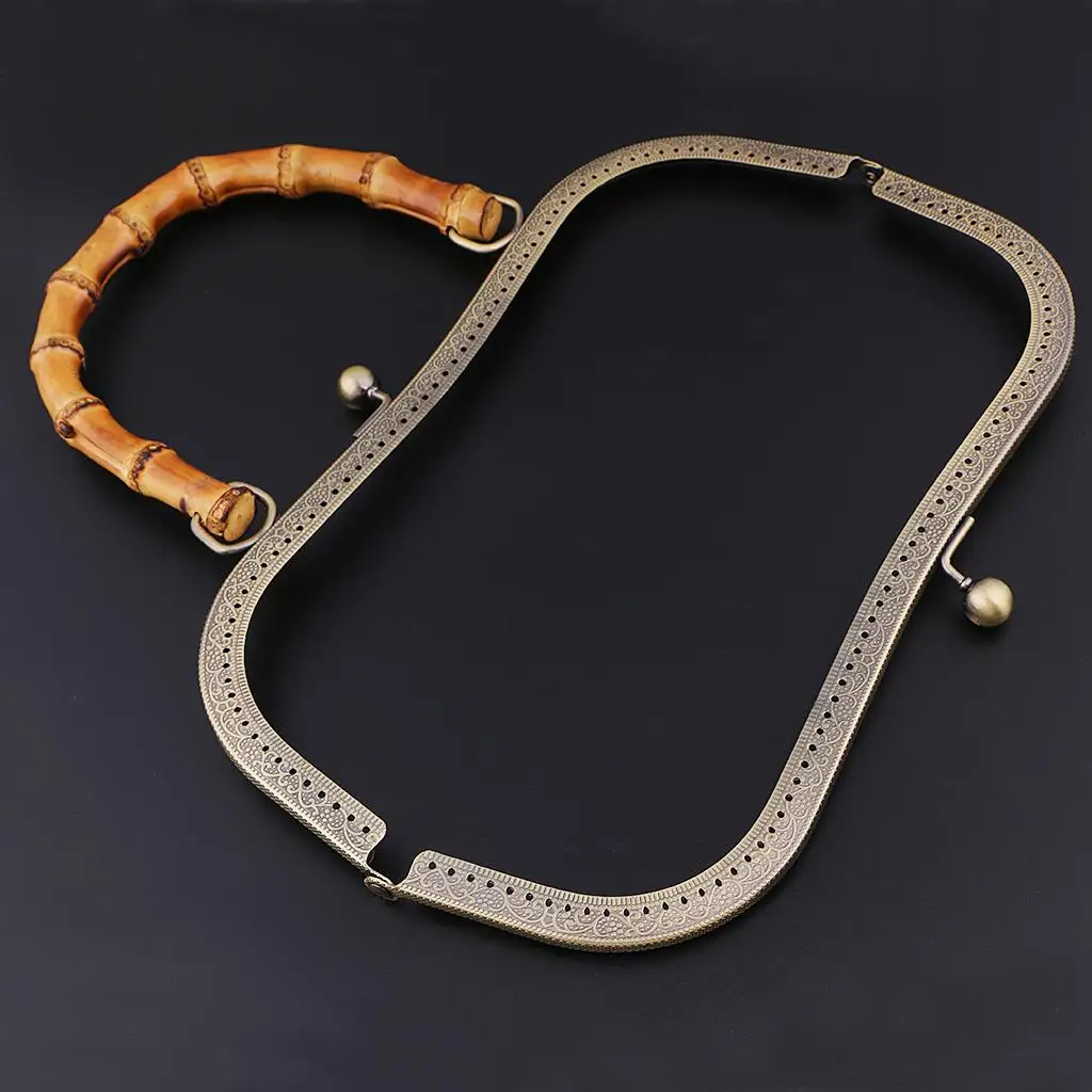 DIY Handbag Purse Bamboo Handle Metal Frame Kiss Lock Bag Accessories Handbag Frame for Sewing Craft Making