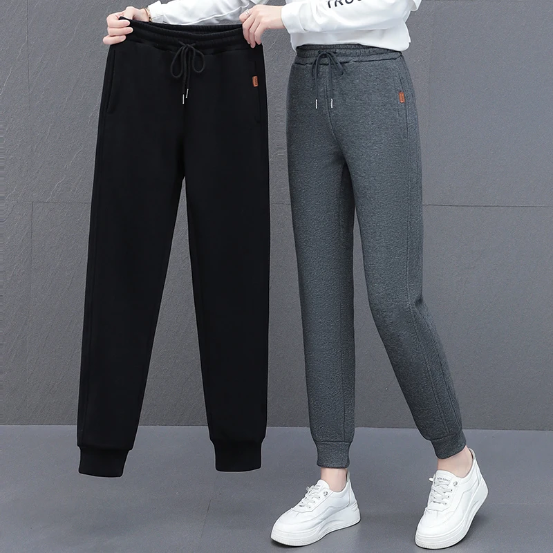 

New Lady Autumn Winter Thickened Warm High Waisted Slimming Casual Pants Women'S Fashion Versatile Loose Fitting Sports Trouser