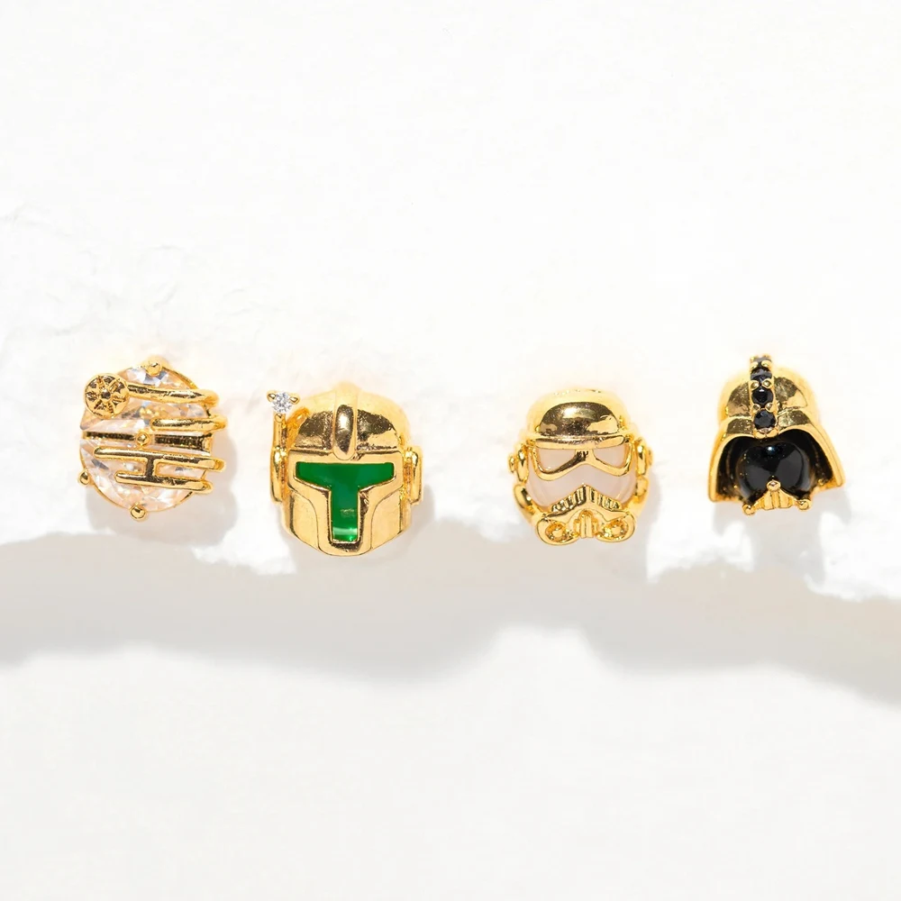 4pcs/set Cool Universal Soldier Hero Stud Earrings for Women Girls Gold Color Zircon Crystal Jewelry 3