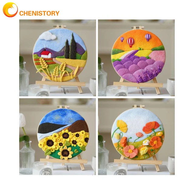 CHENISTORY 20x20cm Felt Painting Flower Picture Handmade Wool Needle Felting  Kits Handmade Decor Home For Adults kids gift - AliExpress