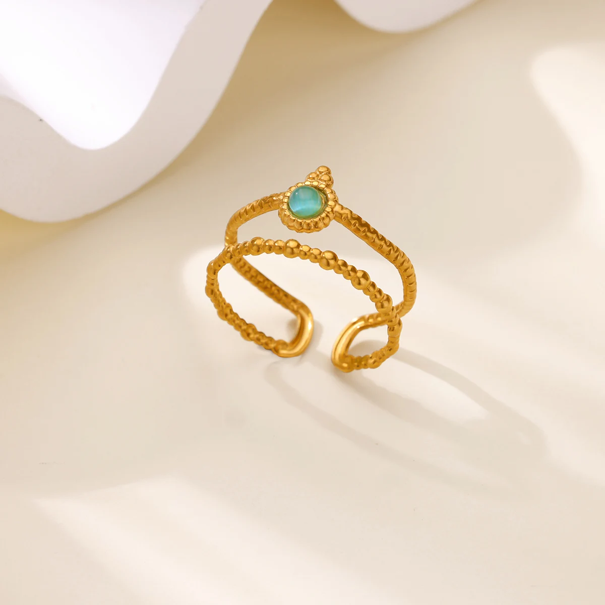 Opal Double Ring for Women Stainless Steel