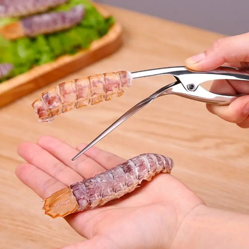 Description Picture 5 of item2pcs Stainless Steel Seafood Tools Shrimp Peeler Prawn Line Cutter Cleaning Shrimp Line Cutter Shell Remover Kitchen Accessories
