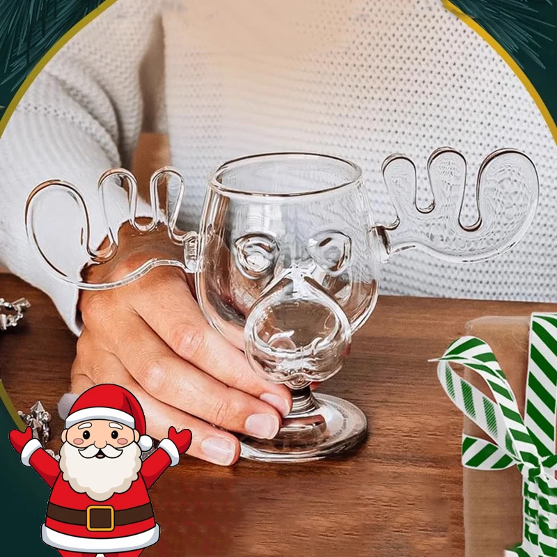1pcs Elk Wine Glass Cocktail Juice Cup Reindeer Mug Drinkware Christmas Gift