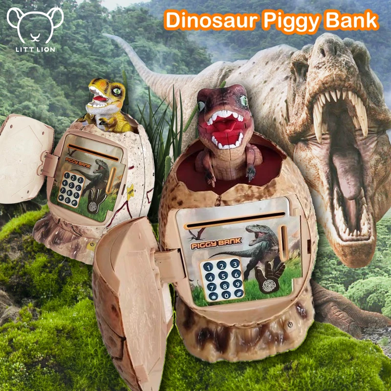 Piggy Bank Dinosaur Toys Digital Electronic Fingerprint Luminous Save Money Banking Games