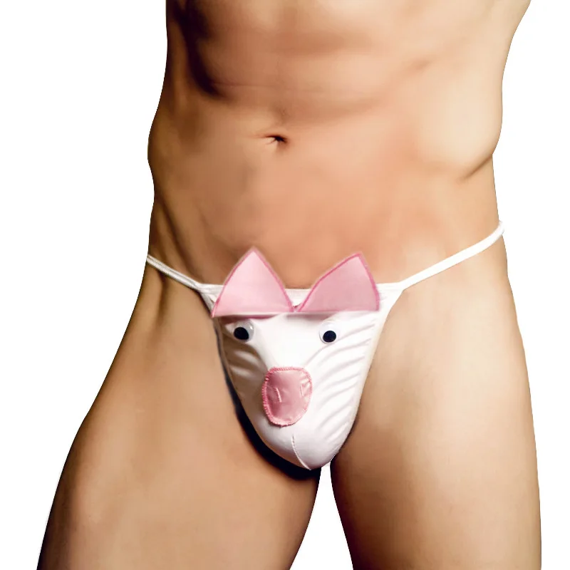 

Mens Sexy Funny Underwear Animals Design Comfortable Tempt Middle-Waisted Underpants Male Lovely Pink Pig Decal Male Panties