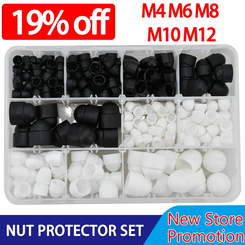 

Hexagon Screws Bolts Acorn Nut Protector Set M4 M6 M8 M10 M12 Black White Socket Hex Caps Nuts Cover Plastic PE Nut Protection