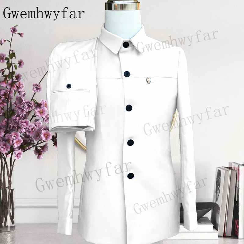 Men Gwenhwyfar Champange Spring Summer Fashion Casual Standing Collar Suit Jacket Pants Wedding Party