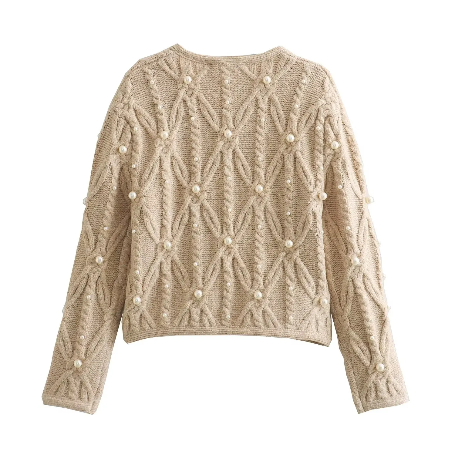 Withered 2024 Autumn and Winter Knitted Cardigan Coat Fashion Women's Pearl Jacquard Sweater Ladies Withered 2024 Autumn and Winter Knitted Cardigan Coat Fashion Women's Pearl Jacquard Sweater Ladies
