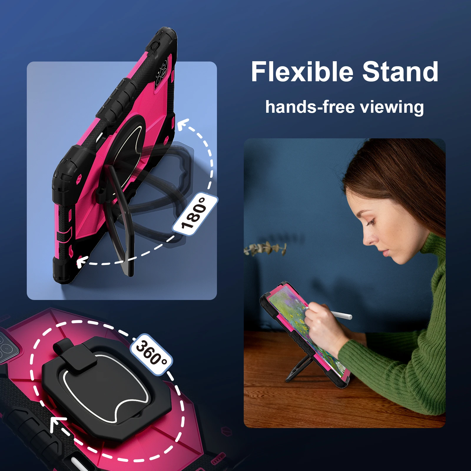 Shockproof Silicone-PC Tablet Stand Cover with Shoulder Straps